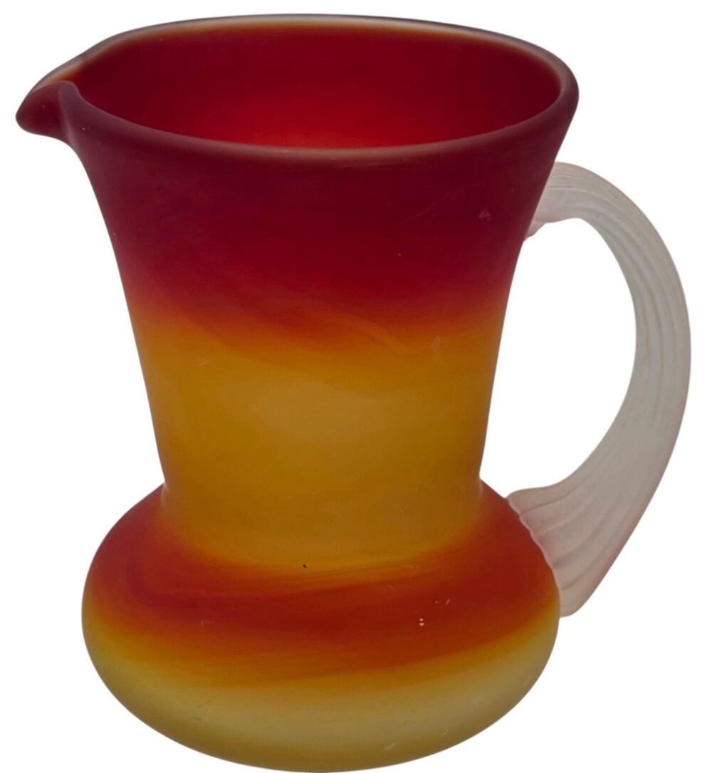 VINTAGE PILGRIM GLASS AMBERINA APPLIED HANDLE CREAMER
